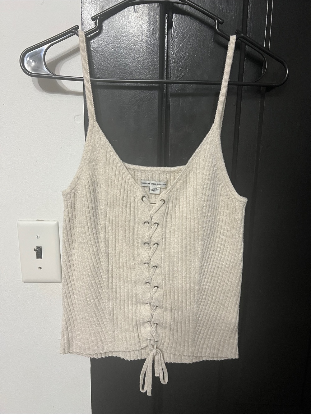 American Eagle Outfitters Ivory Ribbed Lace-Up Camisole